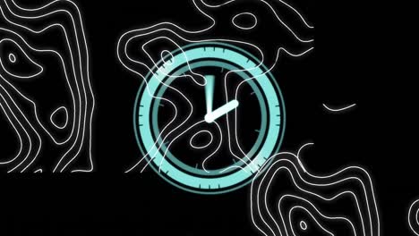 animation of clock over white lines on black background