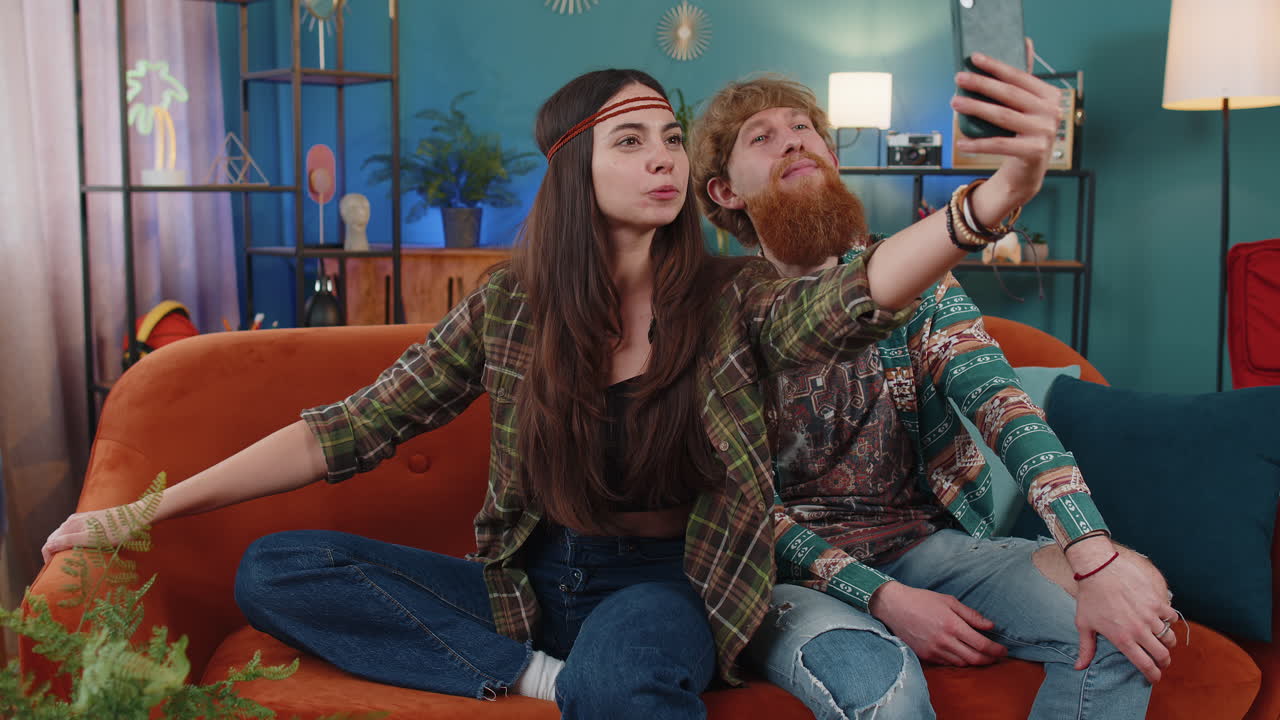 Family marriage couple taking smartphone selfie record social media video sharing news call online