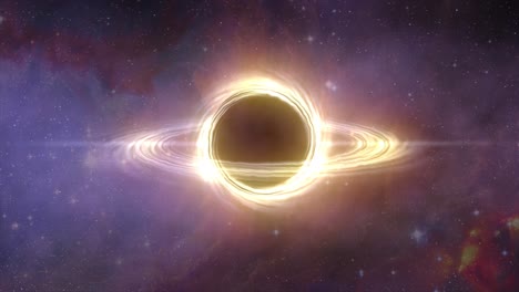 высококачественная компьютерная симуляция приближения к вращающейся черной дыре через облако космического газа и драматических туманностей, в глубоком космосе