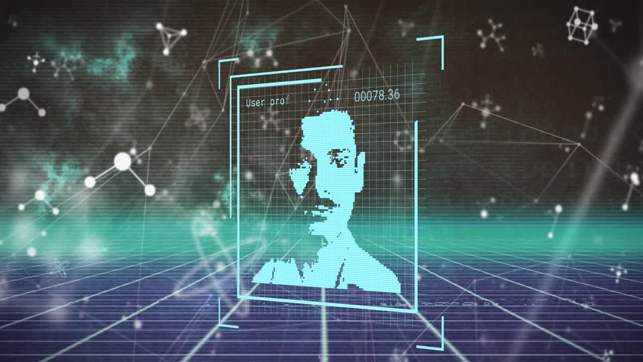 Animation of user icons, connections and molecules in digital space