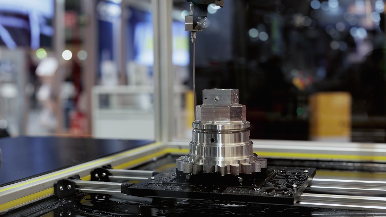 Automated CMM Machine Measuring Precision Metal Part in Factory