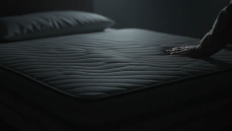 a serene bed scene featuring a luxurious mattress and pillow in soft lighting, creating a calm ambiance for rest and relaxation