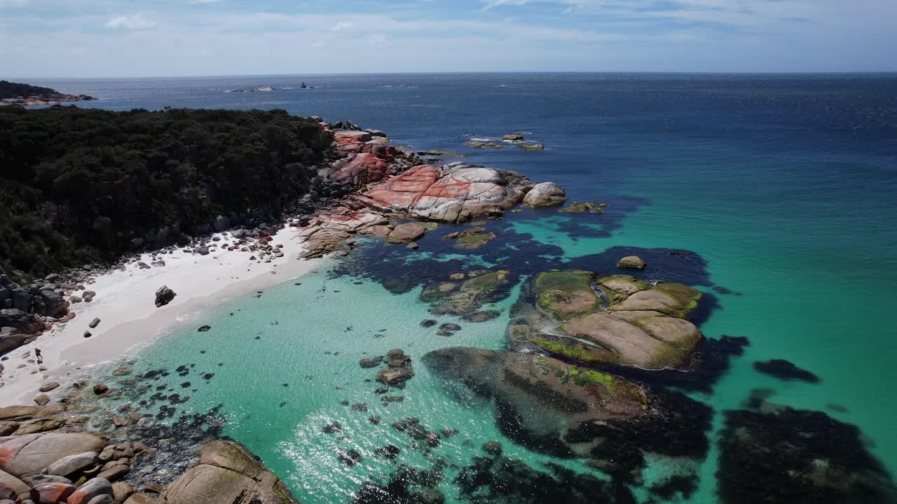 Boulders And Rocks, Swimcart Beach In Tasmania, Australia - Aerial Pullback