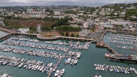 english channel coastal town of torquay, devon, england - aerial view of boat harbour