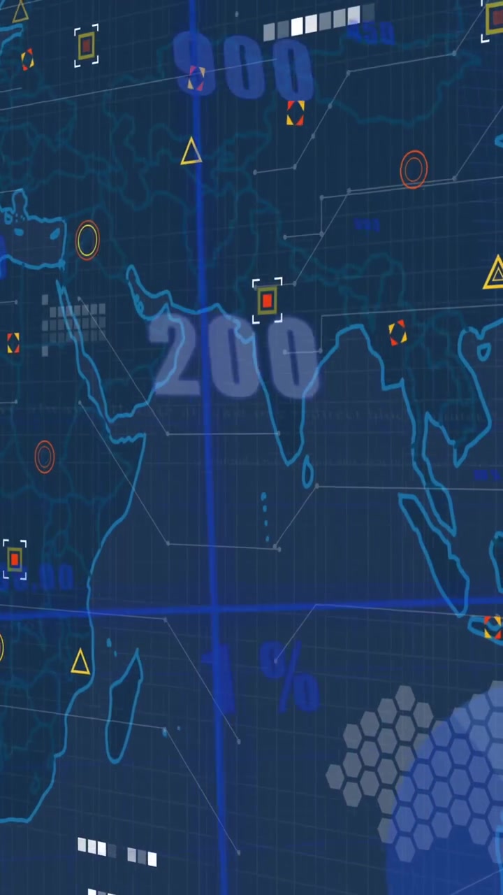 Animation of statistics and financial data processing over world map