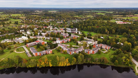 aerial view of sigulda municipality overlooking malpils village during autumn in latvia.