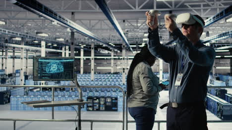 data center system administrator using virtual reality tech, improving ai rigs