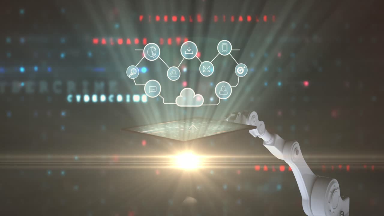 Animation of robot's arm and cloud network and data processing