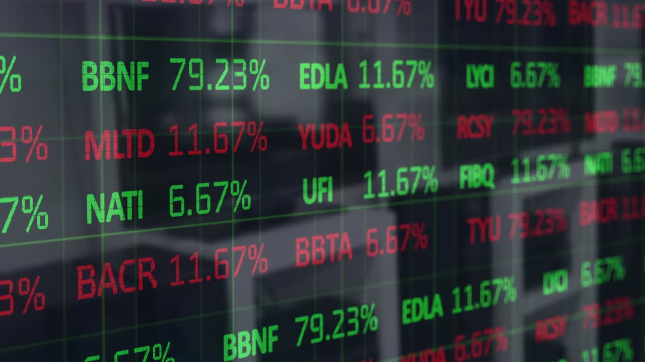 Animazione di elaborazione dati finanziari su interni di negozi.