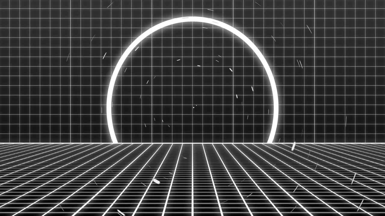 Animation of neon circle over white shapes moving