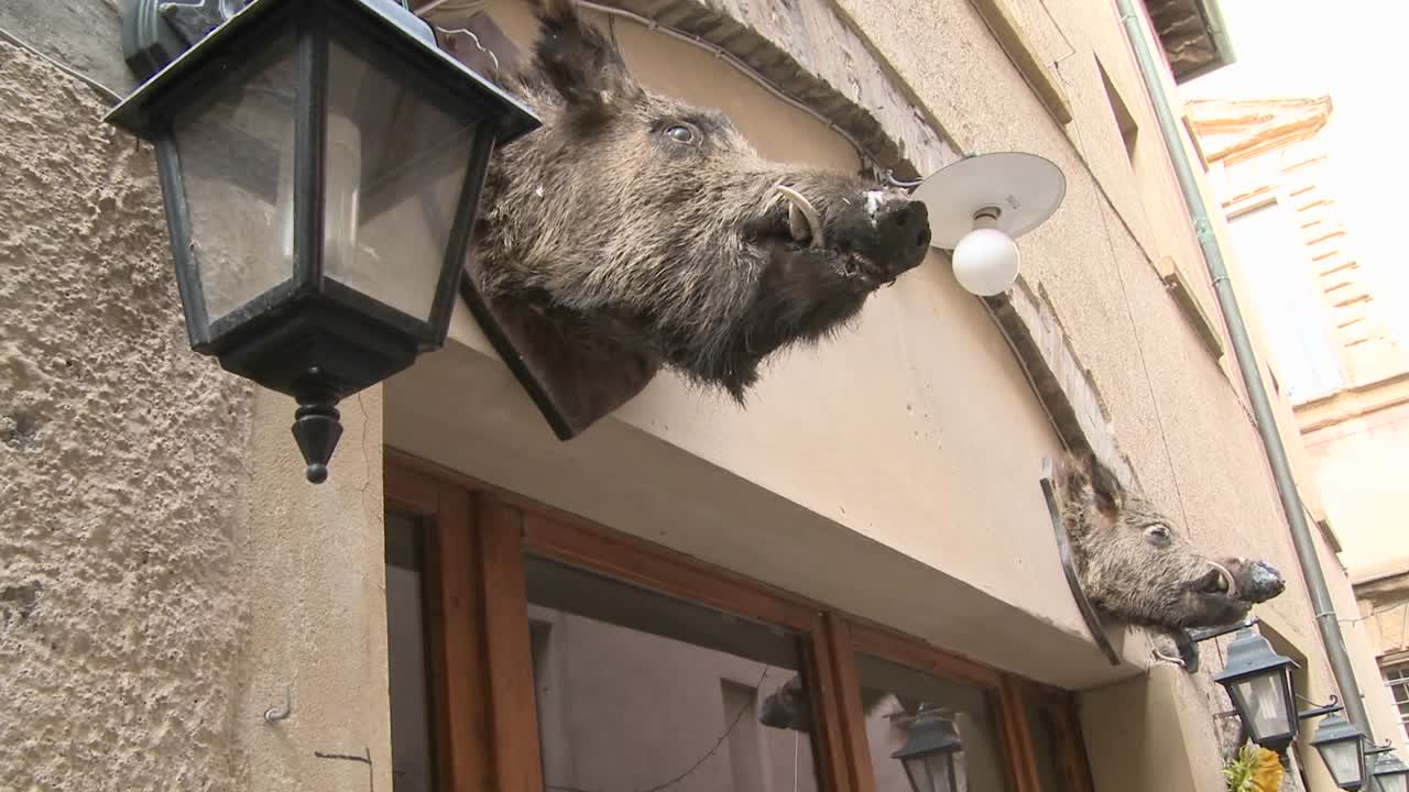 이탈리아 1 식당 밖에 멧돼지 머리가 걸려있다.