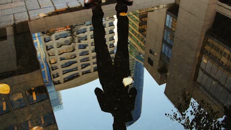 reflection of a businessman in the puddle