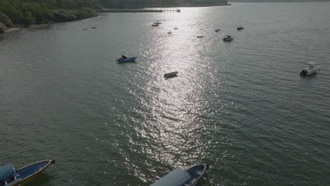 Boats-float-on-the-water-in-the-city-in-Hong-Kong,-China