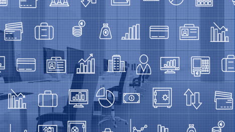 animation of data processing over work station in office