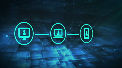 red de iconos de conexión contra formas cuadradas en fondo azul