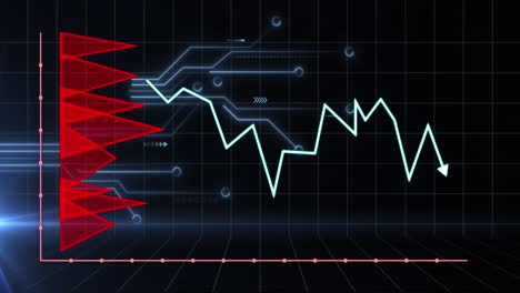 animation of computer circuit board with statistics and data processing