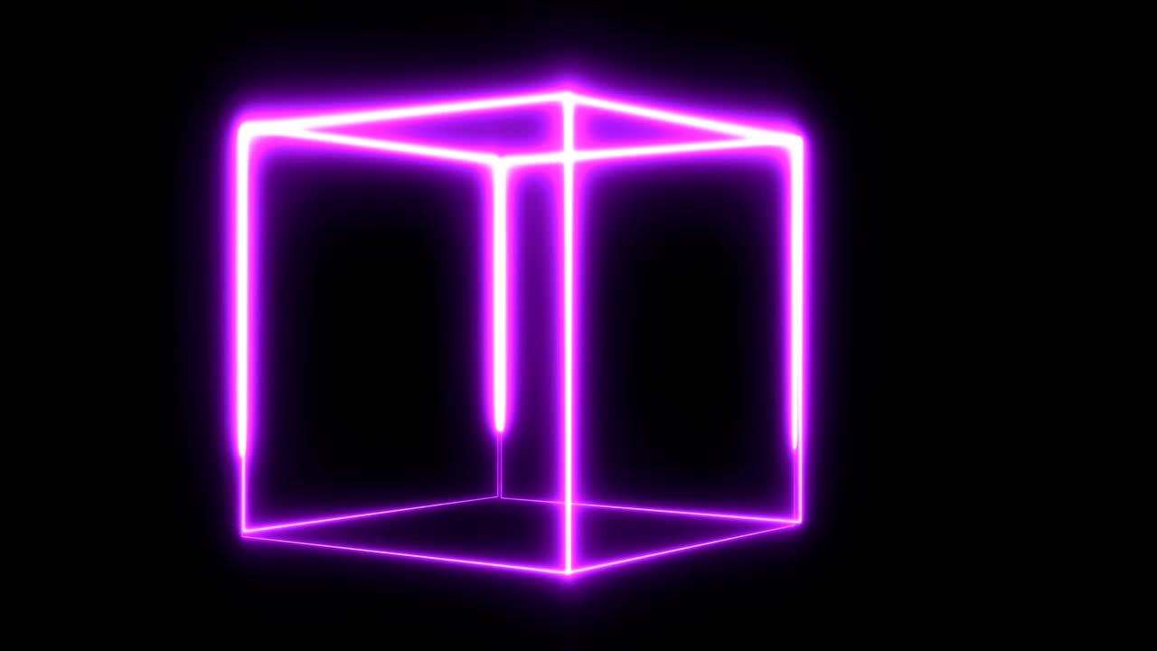 animación de cubo de neón brillante. bucle sin costuras