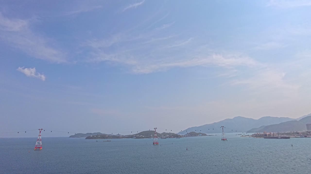 Scenic view of a coastal area with cable cars and islands