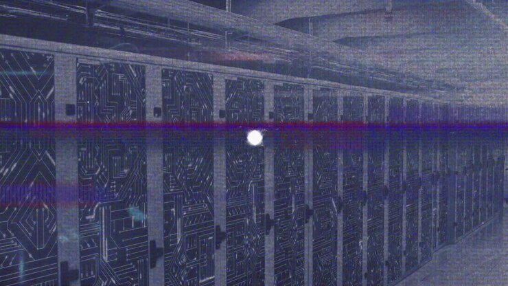 Animation of globe with connections and data processing over computer servers