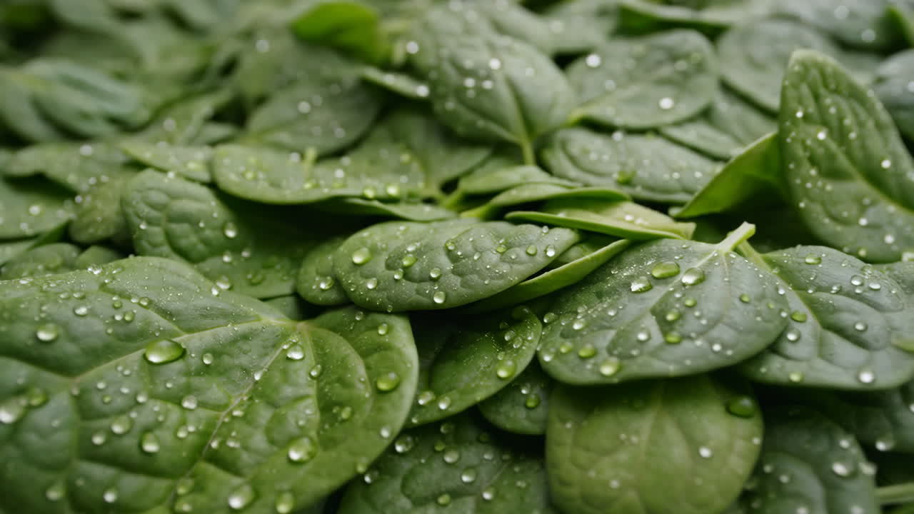 Fresh Spinach Leaves with Water Droplets
