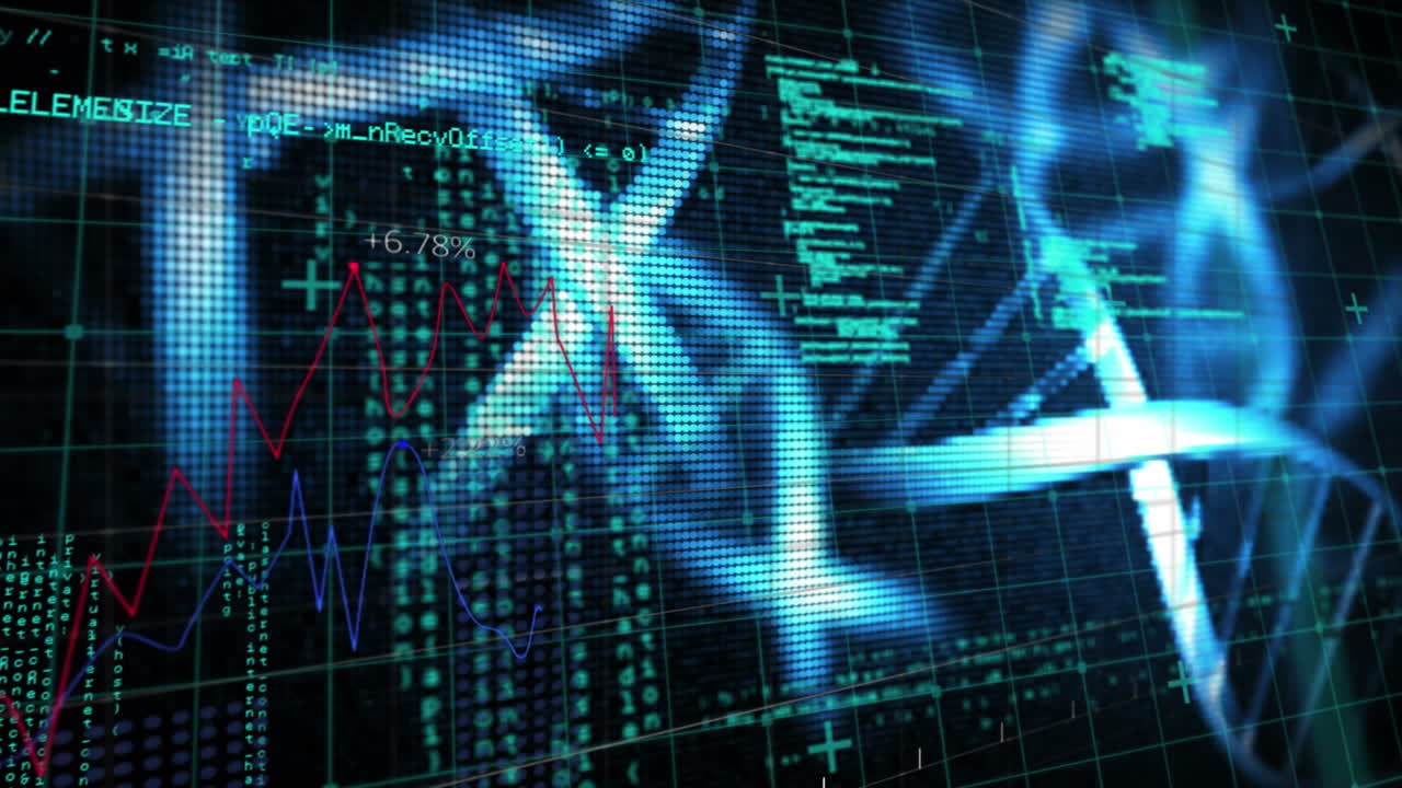 Animation of dna strands spinning and medical data processing