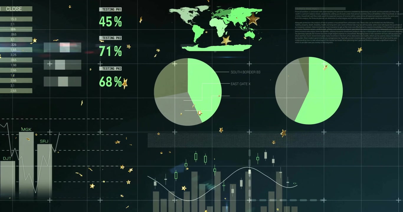 Animated Digital Interface Displaying Business and Financial Data
