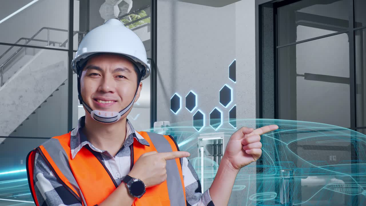 엔지니어가 vr에서 자동차 디자인 컨셉을 제시합니다.