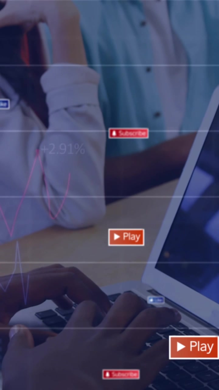 Animation of social media data processing over diverse business people in office