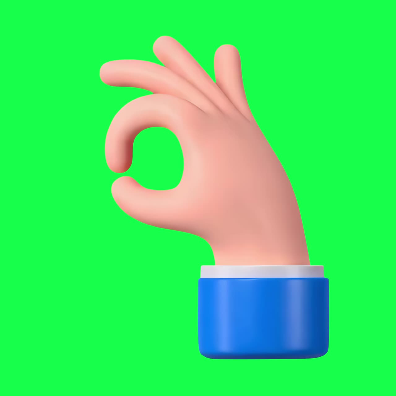 3D hand gesture approval animation, transparent 4K video, green screen