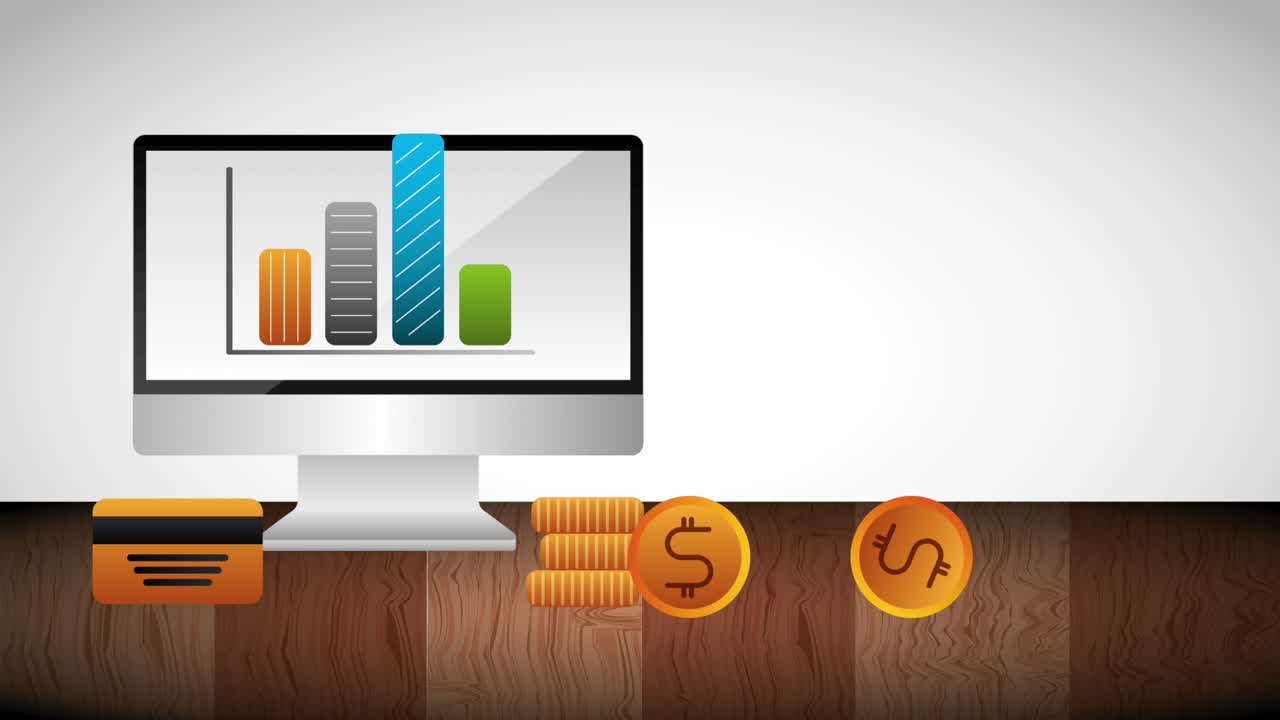 diagrama estadístico sobre monitoreo de monedas de computadora y tarjeta bancaria