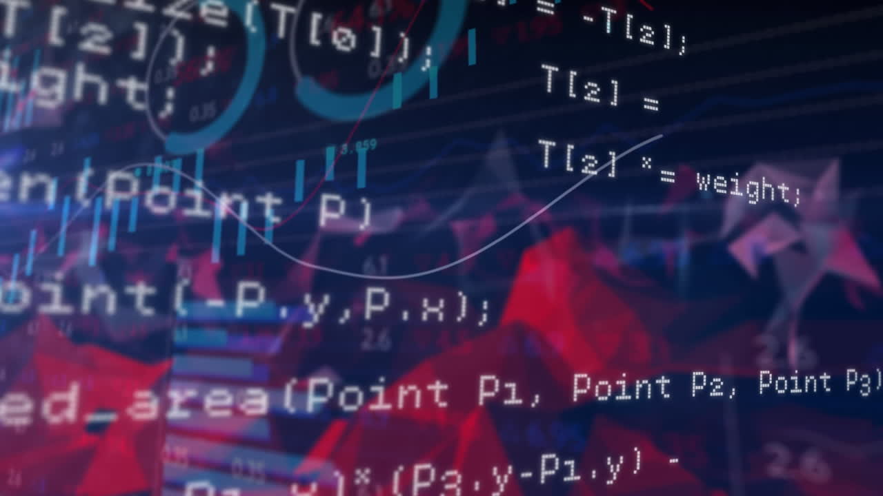 Animation of data processing and diagrams on blue background