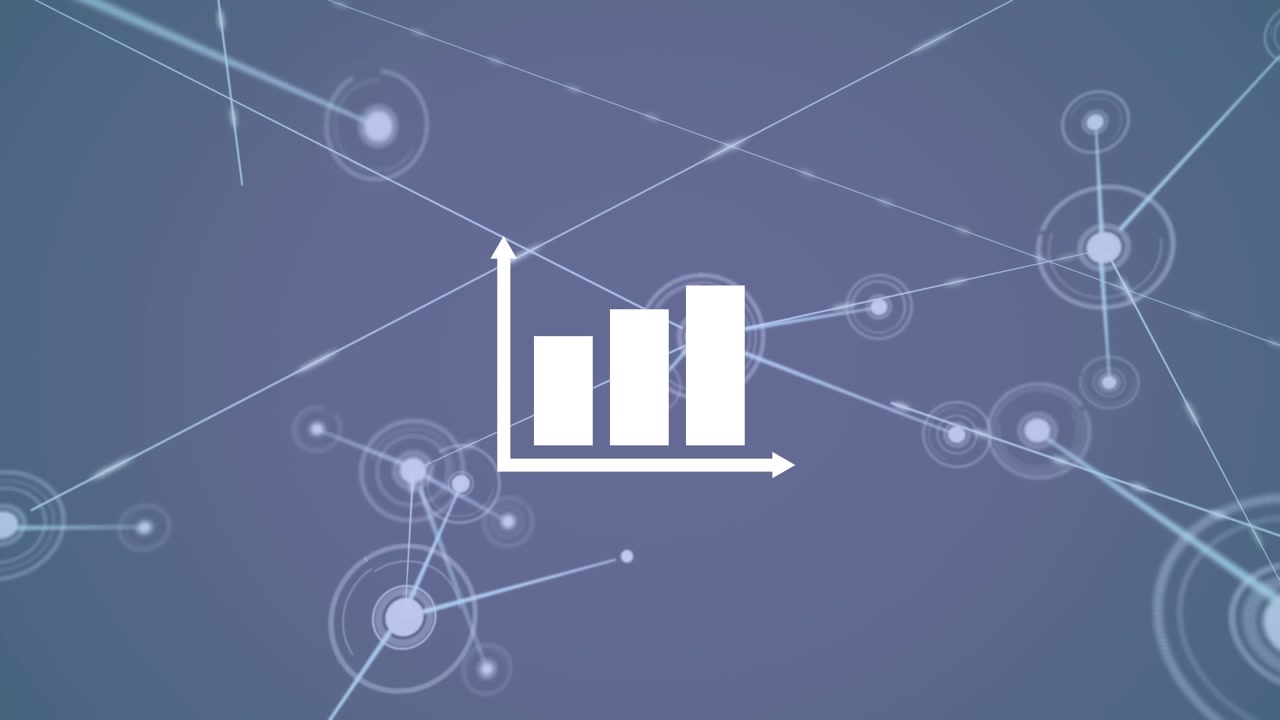 Grafico a barre animato che emerge da connessioni di rete digitali