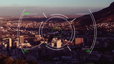 animación de escaneo de alcance y procesamiento de datos sobre el paisaje urbano