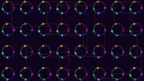 this image displays a colorful spiral pattern made of interconnected circles with different colored lines