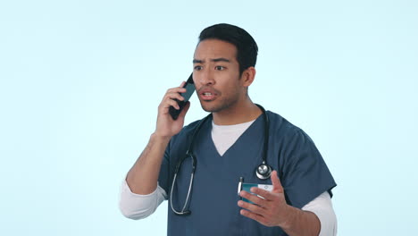 Phone-call,-doctor-and-man-with-anger