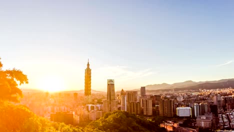 timelapse video of sunset and cityscape scene behind the taipei 101, day to night