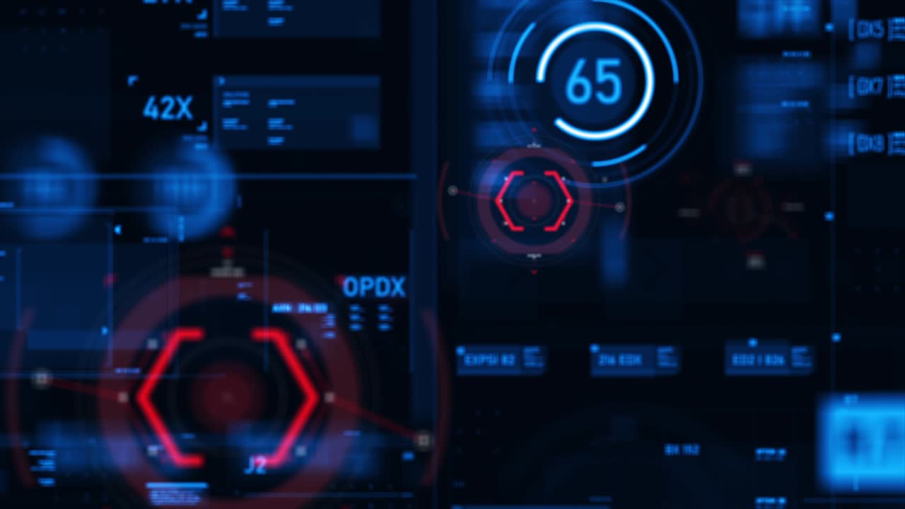 puntero objetivo y interfaz de usuario futurista hud gui elemento de número de texto digital para tecnología cibernética concepto con poca profundidad de campo oscuro y procesado de grano