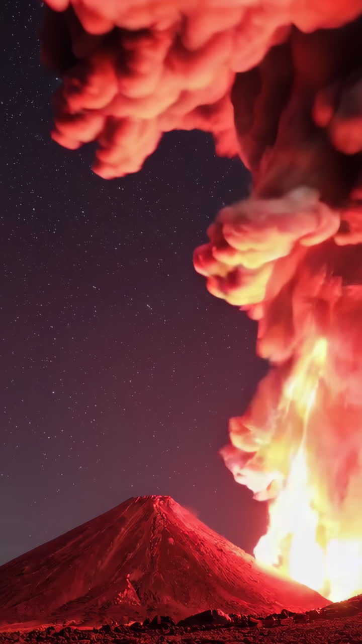夜の火山の噴火