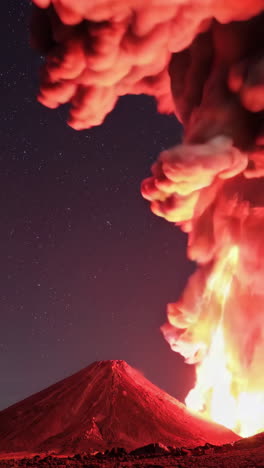 erupción volcánica por la noche