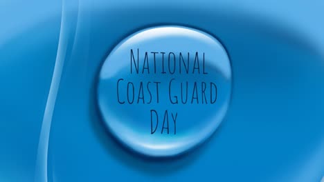 Animation-of-national-coast-guard-day-in-water-drop-on-blue-background