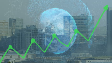 animación del globo y el paisaje urbano sobre el procesamiento de datos
