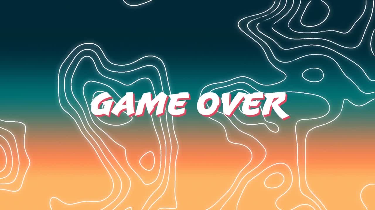 Animation of game over text in white letters over white lines
