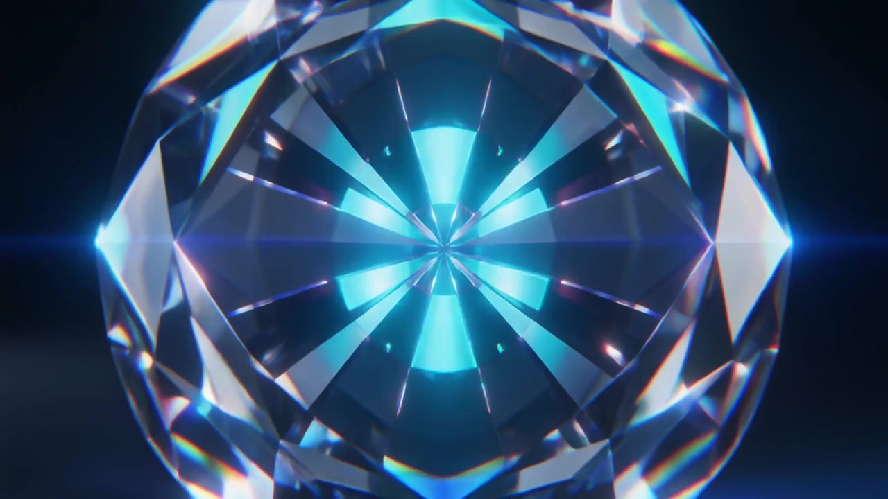 Rotating Diamond with Glowing Blue Light Reflections