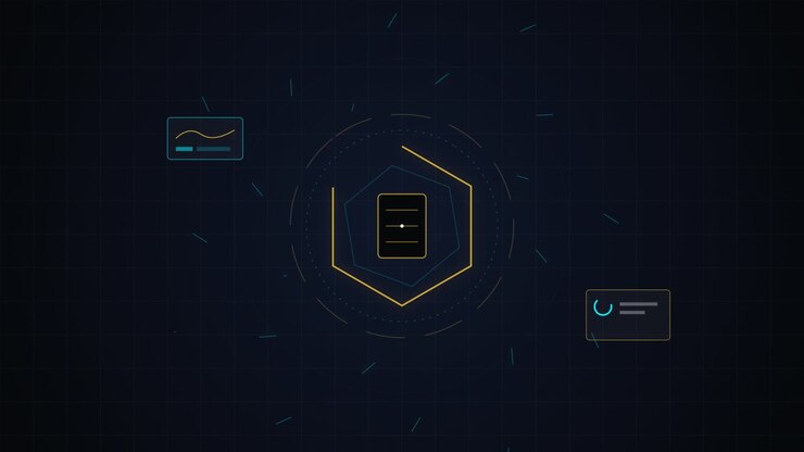Abstract Digital Interface with Rotating Hexagonal Data Visualization