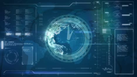 animation of moving clock and diverse data over globe