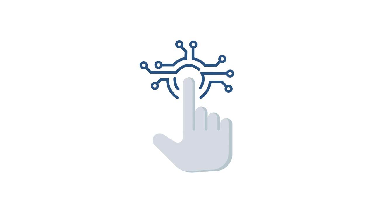 Animated Cursor Hand Clicking on a Digital Circuit Board Icon