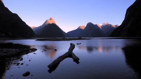 sunset at the milford sound in the fiordland national park, new zealand