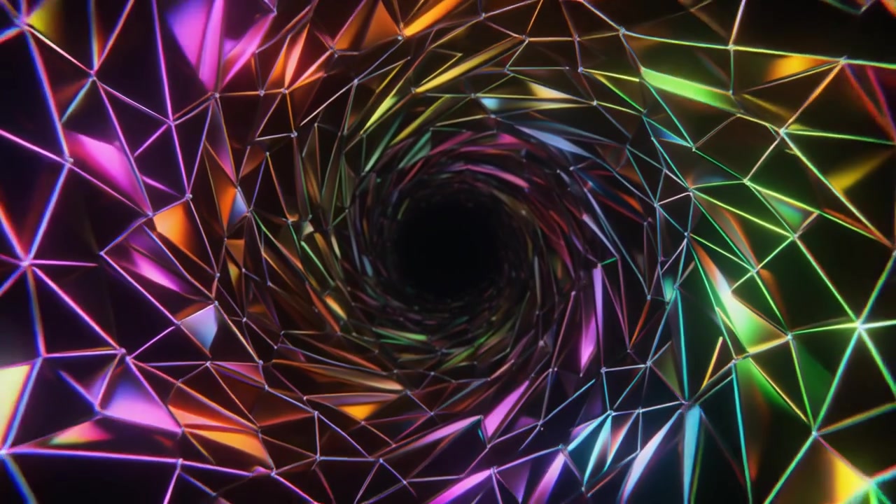 Tunnel 3D Astratto con Rete Geometrica Iridiscente Luminosa