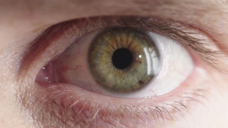 close up human eye opening iris contracting looking surprised shocked
