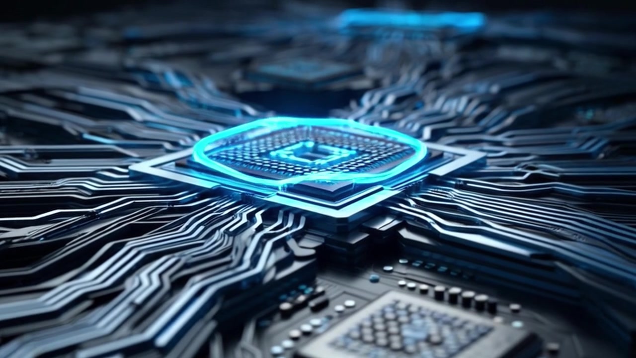 Central Processing Unit Chip on a Futuristic Circuit Board